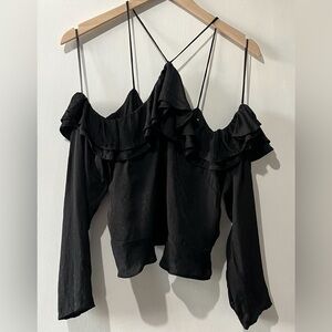 H&M Black Ruffled Off-Shoulder Top
